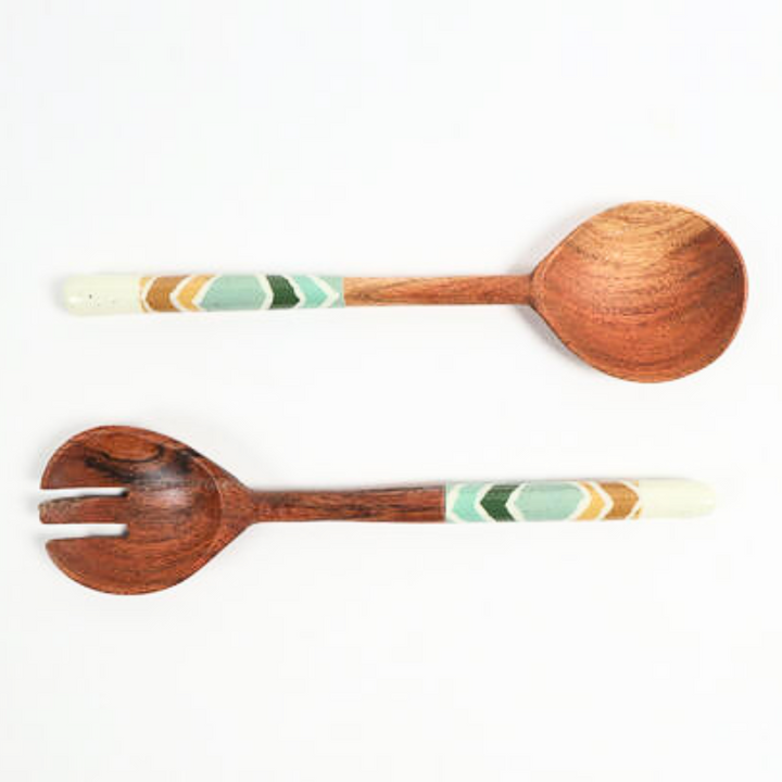Enameled Wood Geometric Salad Servers (set of 2)