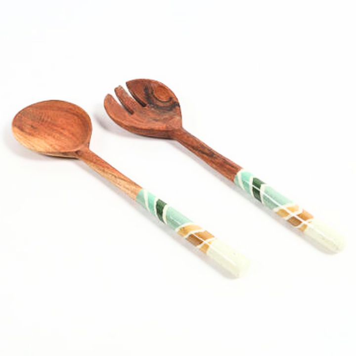 Enameled Wood Geometric Salad Servers (set of 2)