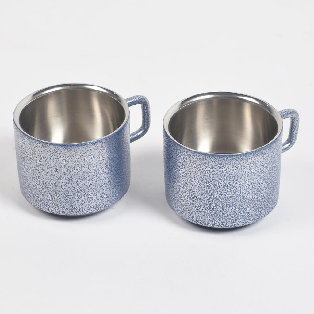Textured Stainless Steel Tea Cups (set of 2)-Blue