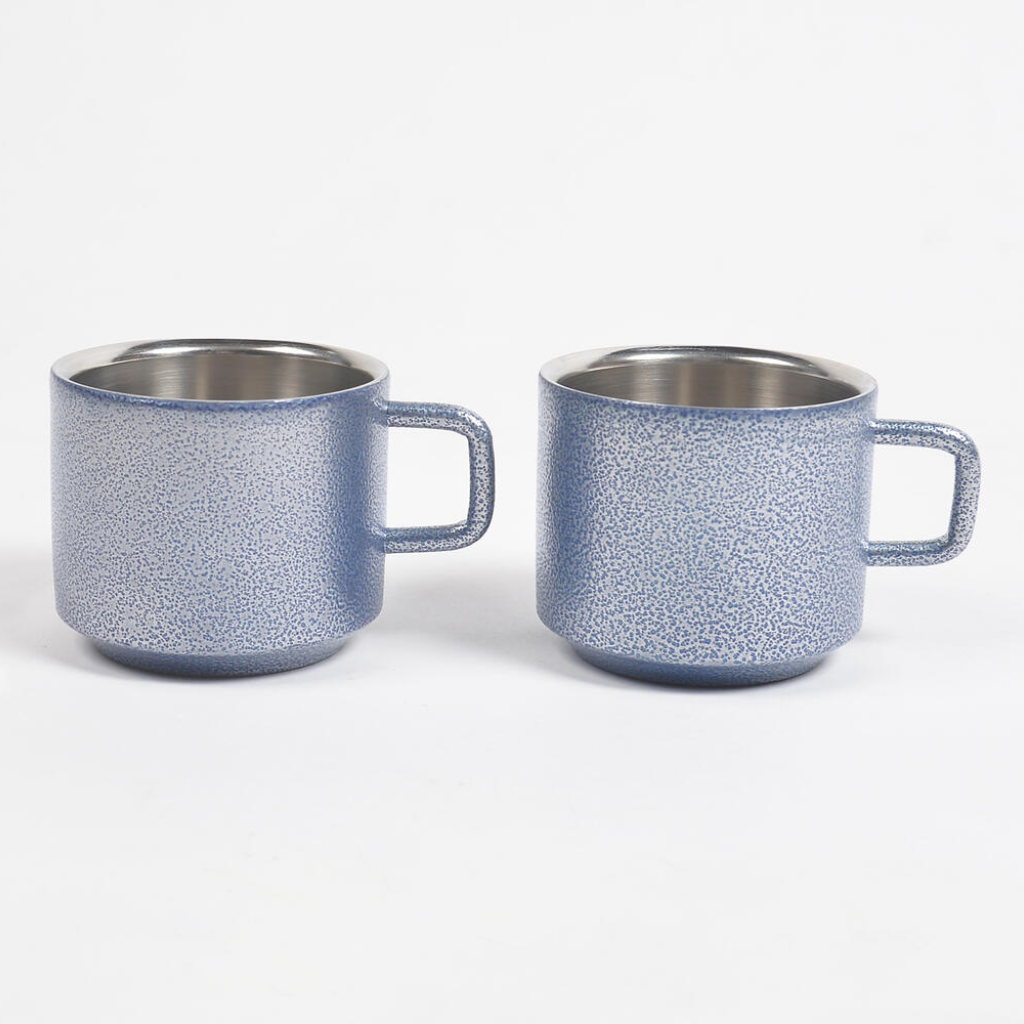 Textured Stainless Steel Tea Cups (set of 2)-Blue