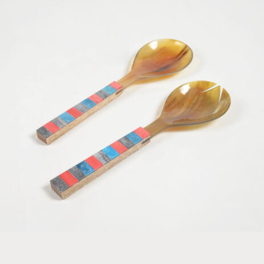 Horn, Bone & Mango Wood Salad Spoons (set of 2)